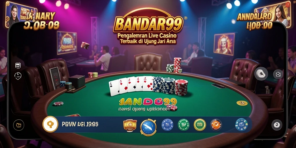 Tampilan utama BANDAR99 menampilkan dealer dan pemain dalam permainan Live Casino yang seru.