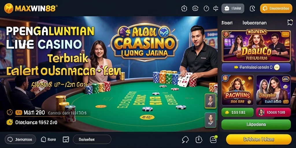 Tampilan screenshot <strong>MAXWIN88</strong> menampilkan dealer langsung dan meja permainan seru.