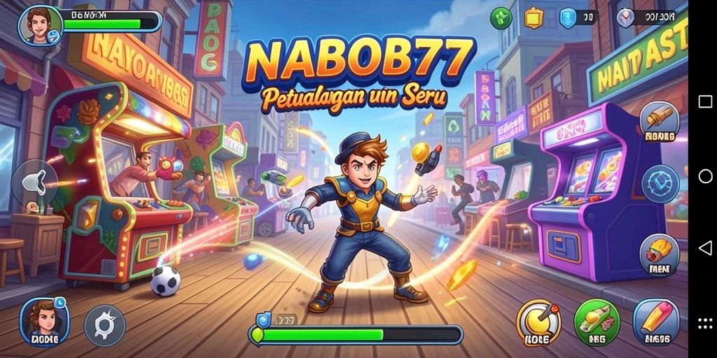 Screenshot gameplay NABOB77 dengan grafis arcade yang menarik.
